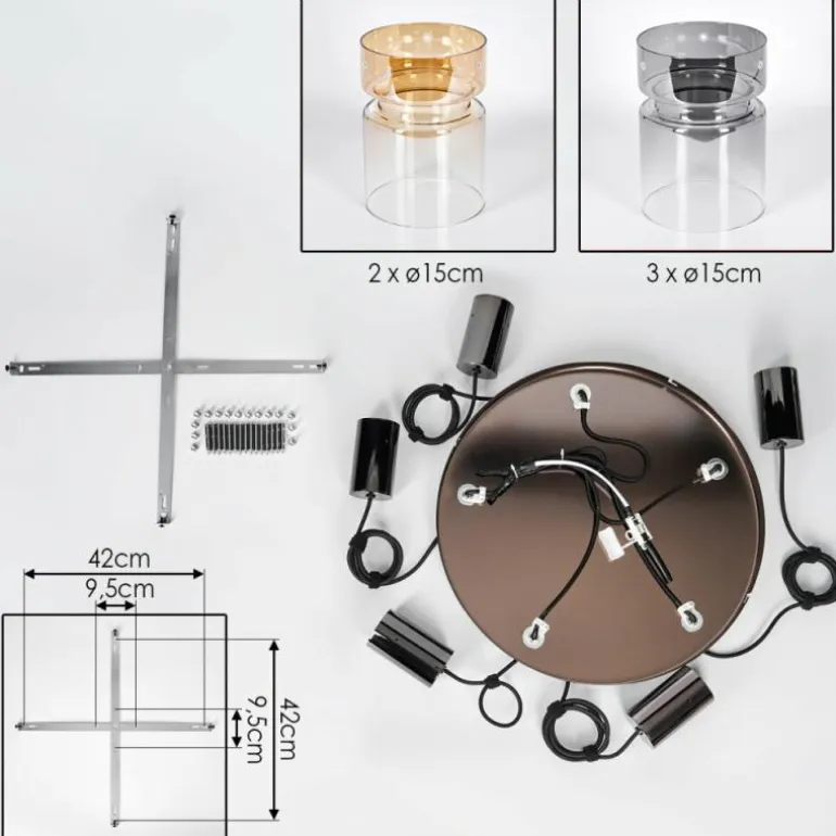 Hasvik Suspension, Suspension Chrome, Noir, 5 lumières