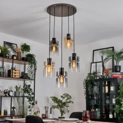Hasvik Suspension, Suspension Chrome, Noir, 5 lumières