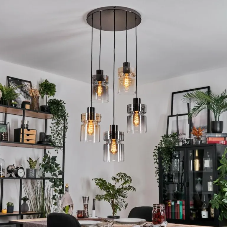 Hasvik Suspension, Suspension Chrome, Noir, 5 lumières