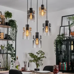 Hasvik Suspension, Suspension Chrome, Noir, 5 lumières