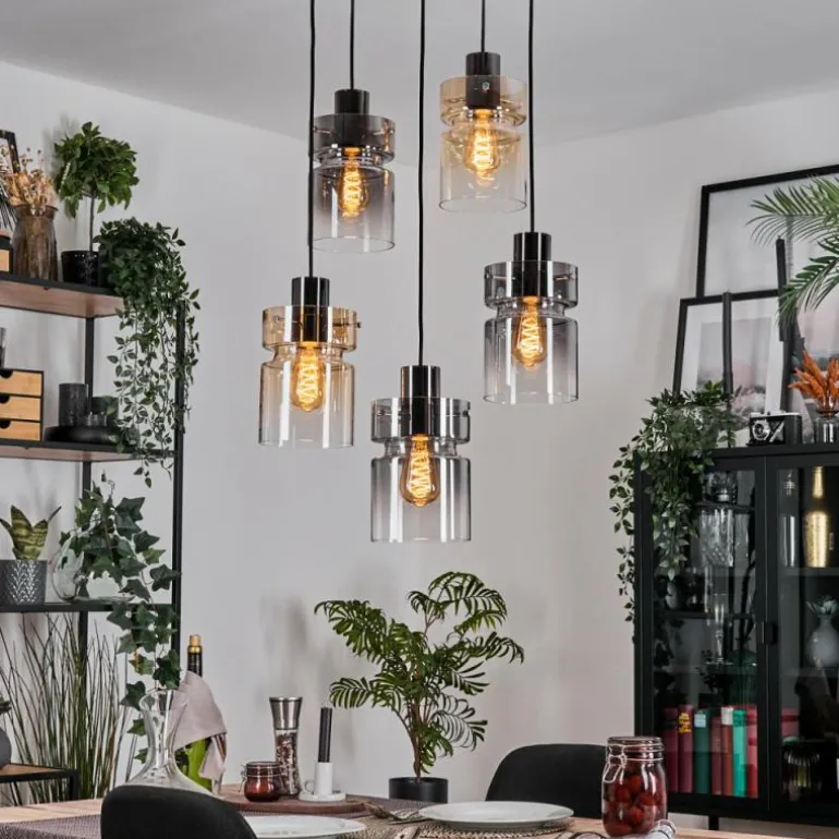 Hasvik Suspension, Suspension Chrome, Noir, 5 lumières
