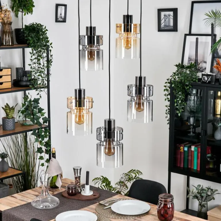 Hasvik Suspension, Suspension Chrome, Noir, 5 lumières