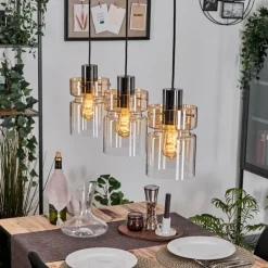 Hasvik Suspension, Suspension Chrome, Noir, 3 lumières