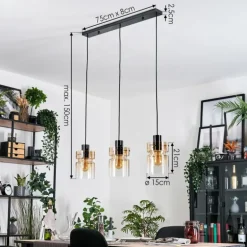 Hasvik Suspension, Suspension Chrome, Noir, 3 lumières