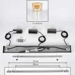 Hasvik Suspension, Suspension Chrome, Noir, 3 lumières
