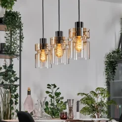 Hasvik Suspension, Suspension Chrome, Noir, 3 lumières