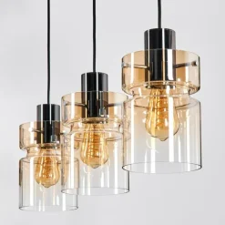 Hasvik Suspension, Suspension Chrome, Noir, 3 lumières