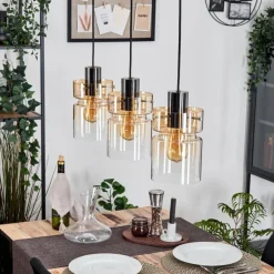 Hasvik Suspension, Suspension Chrome, Noir, 3 lumières