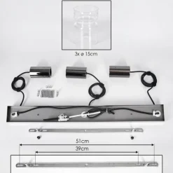 Hasvik Suspension, Suspension Chrome, Noir, 3 lumières