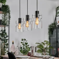 Hasvik Suspension, Suspension Chrome, Noir, 3 lumières