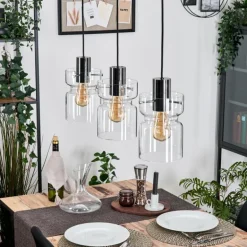 Hasvik Suspension, Suspension Chrome, Noir, 3 lumières