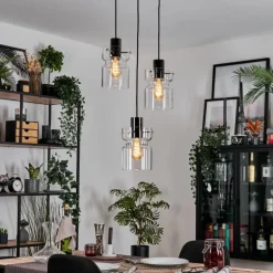 Hasvik Suspension, Suspension Chrome, Noir, 3 lumières