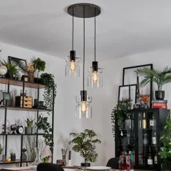 Hasvik Suspension, Suspension Chrome, Noir, 3 lumières