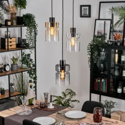 Hasvik Suspension, Suspension Chrome, Noir, 3 lumières