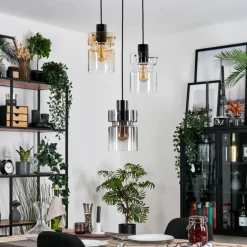 Hasvik Suspension, Suspension Chrome, Noir, 3 lumières