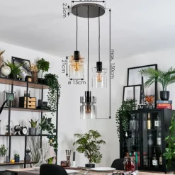Hasvik Suspension, Suspension Chrome, Noir, 3 lumières