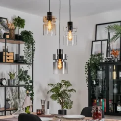 Hasvik Suspension, Suspension Chrome, Noir, 3 lumières
