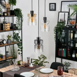 Hasvik Suspension, Suspension Chrome, Noir, 3 lumières