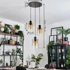 Hasvik Suspension, Suspension Chrome, Noir, 3 lumières