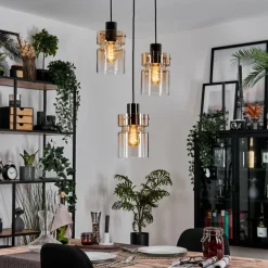 Hasvik Suspension, Suspension Chrome, Noir, 3 lumières