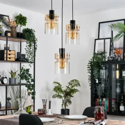 Hasvik Suspension, Suspension Chrome, Noir, 3 lumières