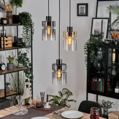 Hasvik Suspension, Suspension Chrome, Noir, 3 lumières