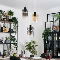 Hasvik Suspension, Suspension Chrome, Noir, 3 lumières