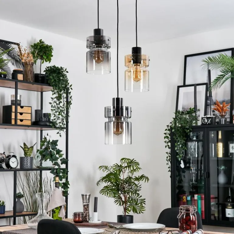 Hasvik Suspension, Suspension Chrome, Noir, 3 lumières