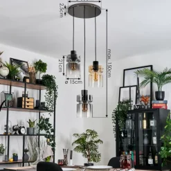 Hasvik Suspension, Suspension Chrome, Noir, 3 lumières