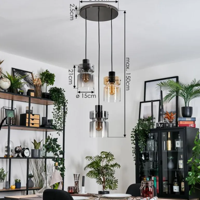 Hasvik Suspension, Suspension Chrome, Noir, 3 lumières