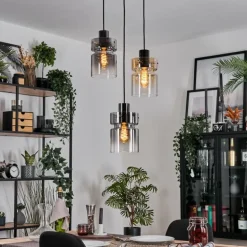 Hasvik Suspension, Suspension Chrome, Noir, 3 lumières