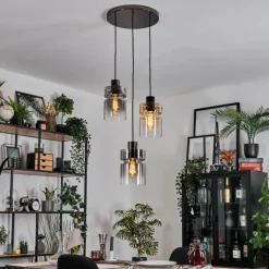 Hasvik Suspension, Suspension Chrome, Noir, 3 lumières
