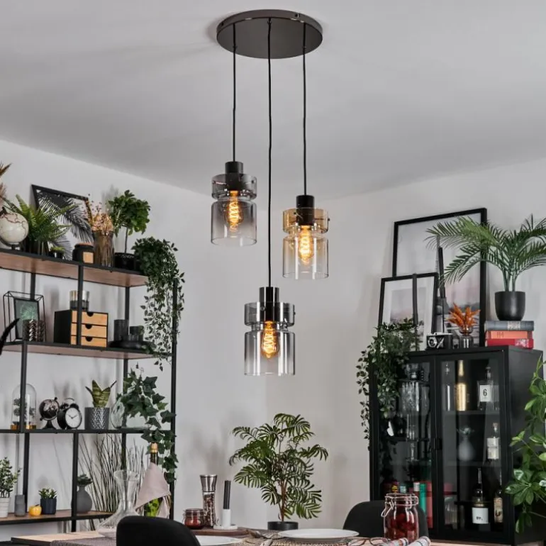 Hasvik Suspension, Suspension Chrome, Noir, 3 lumières
