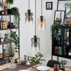 Hasvik Suspension, Suspension Chrome, Noir, 3 lumières