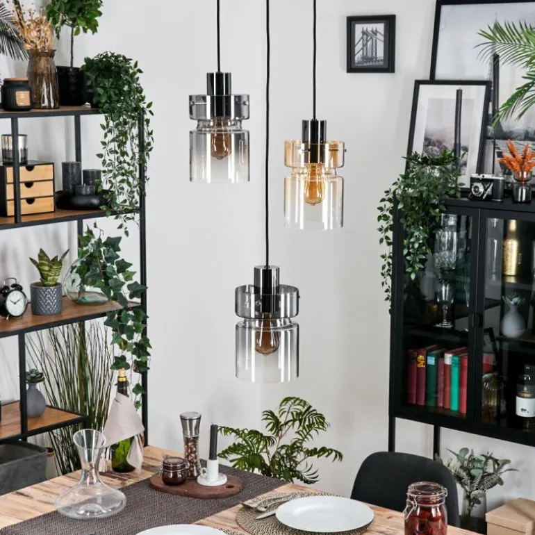 Hasvik Suspension, Suspension Chrome, Noir, 3 lumières