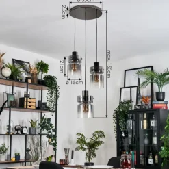 Hasvik Suspension, Suspension Chrome, Noir, 3 lumières