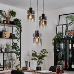 Hasvik Suspension, Suspension Chrome, Noir, 3 lumières