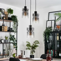 Hasvik Suspension, Suspension Chrome, Noir, 3 lumières