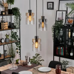 Hasvik Suspension, Suspension Chrome, Noir, 3 lumières