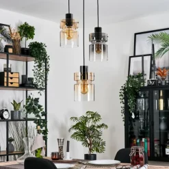 Hasvik Suspension, Suspension Chrome, Noir, 3 lumières