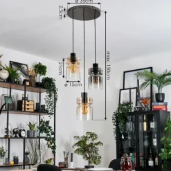 Hasvik Suspension, Suspension Chrome, Noir, 3 lumières