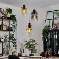 Hasvik Suspension, Suspension Chrome, Noir, 3 lumières