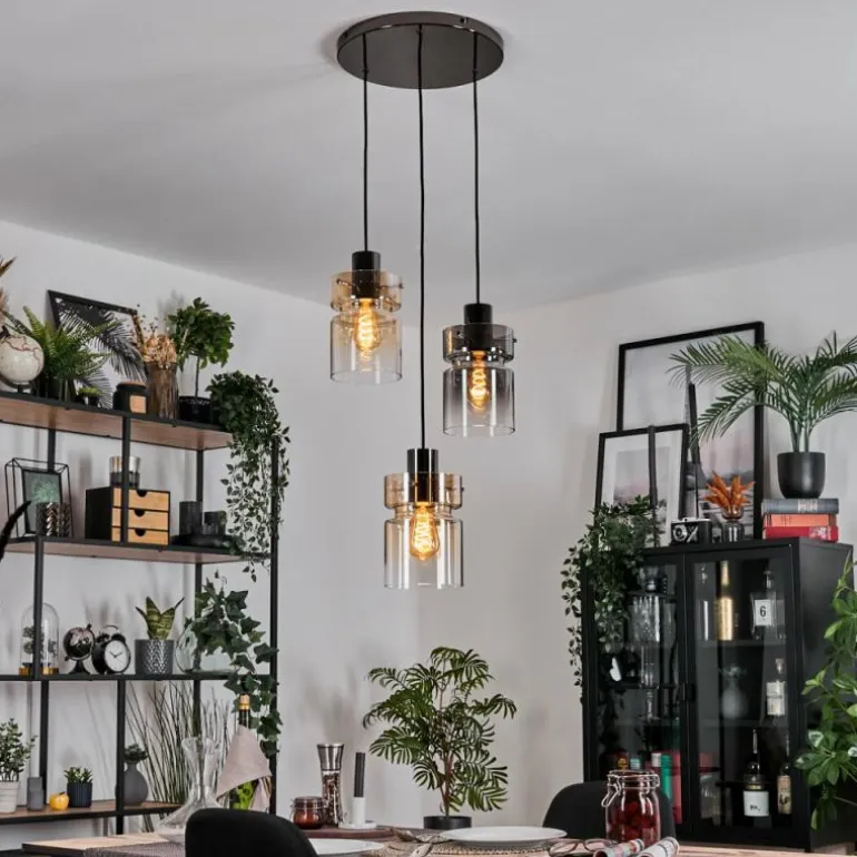Hasvik Suspension, Suspension Chrome, Noir, 3 lumières