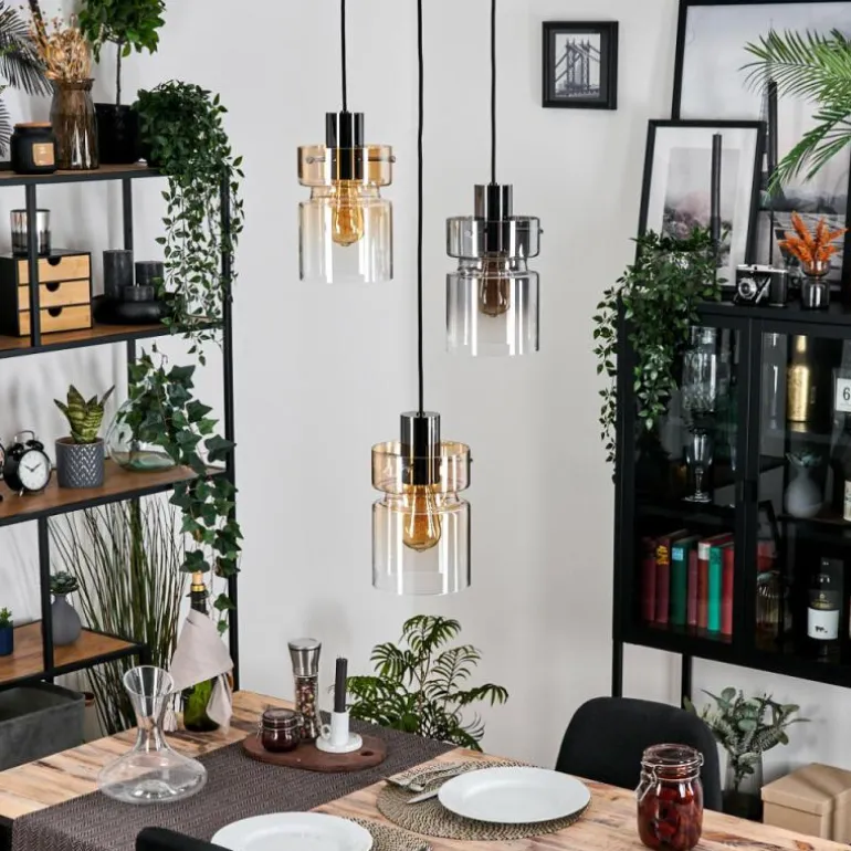 Hasvik Suspension, Suspension Chrome, Noir, 3 lumières