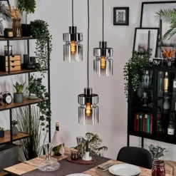 Hasvik Suspension, Suspension Chrome, Noir, 3 lumières