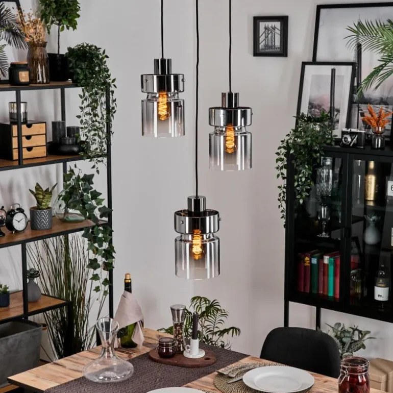 Hasvik Suspension, Suspension Chrome, Noir, 3 lumières