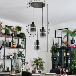 Hasvik Suspension, Suspension Chrome, Noir, 3 lumières