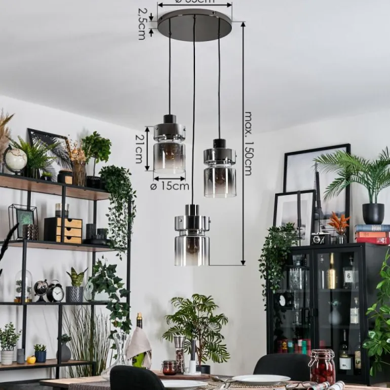 Hasvik Suspension, Suspension Chrome, Noir, 3 lumières
