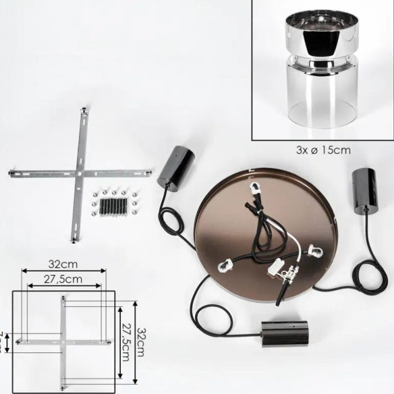 Hasvik Suspension, Suspension Chrome, Noir, 3 lumières