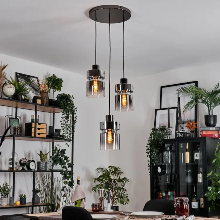 Hasvik Suspension, Suspension Chrome, Noir, 3 lumières
